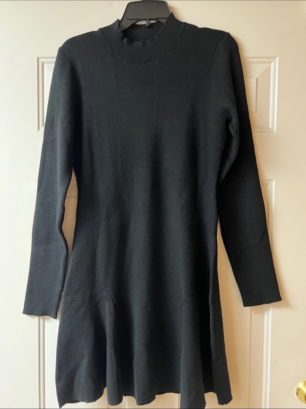 Lulus Black Long-Sleeve Knit Dress - Classic Mock Neck A-Line Sweater Dress